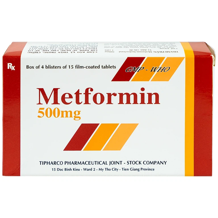 Viên nén Metformin 500mg Tipharco điều trị đái tháo đường típ 2 (4 vỉ x 15 viên)