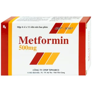 Viên nén Metformin 500mg Tipharco điều trị đái tháo đường típ 2 (4 vỉ x 15 viên)