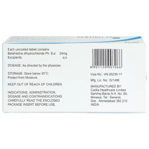 Thuốc Vertiko 24 Cadila điều trị chóng mặt, suy giảm thính giác (10 vỉ x 10 viên)