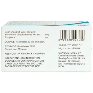 Thuốc Vertiko 16 Cadila điều trị chóng mặt, suy giảm thính giác (10 vỉ x 10 viên)