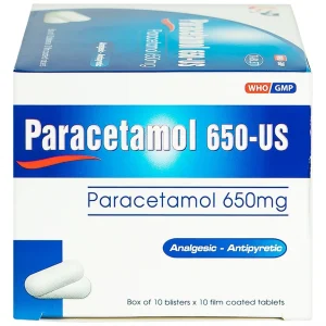 Viên nén Paracetamol 650-US giảm đau, hạ sốt, giảm chứng nhức đầu, đau răng (10 vỉ x 10 viên)