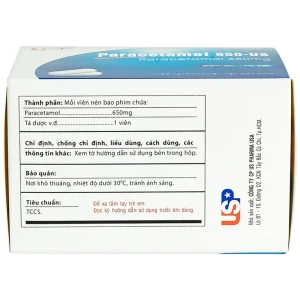 Viên nén Paracetamol 650-US giảm đau, hạ sốt, giảm chứng nhức đầu, đau răng (10 vỉ x 10 viên)