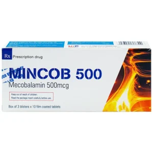 Viên nén Mincob 500 Usp điều trị và dự phòng thiếu Vitamin B12 (3 vỉ x 10 viên)