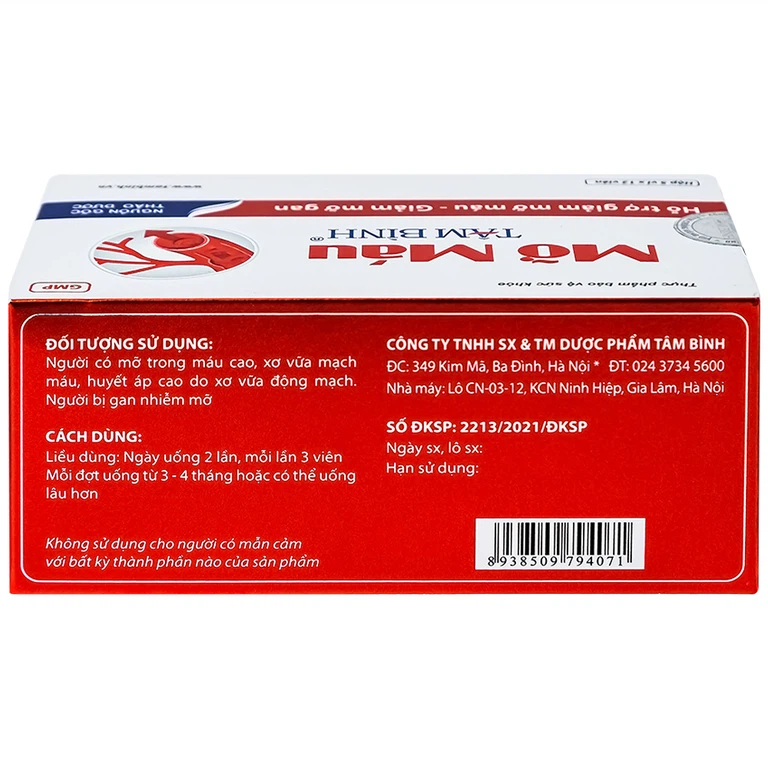 Viên uống Mỡ Máu Tâm Bình hỗ trợ giảm mỡ máu, giảm mỡ gan (5 vỉ x 12 viên)