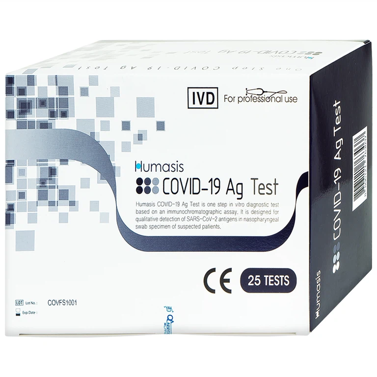 Bộ kit test nhanh Humasis Covid-19 Ag Test độ nhạy và độ đặc hiệu cao (25 bộ)