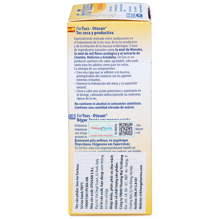 Siro ho Fortuss Otosan làm dịu cơn ho hiệu quả, bảo vệ niêm mạc (180g)