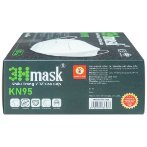 Khẩu trang y tế cao cấp 3Hmask KN95 Vĩnh Tiến màu trắng hỗ trợ ngăn khói, bụi, kháng khuẩn (10 cái)