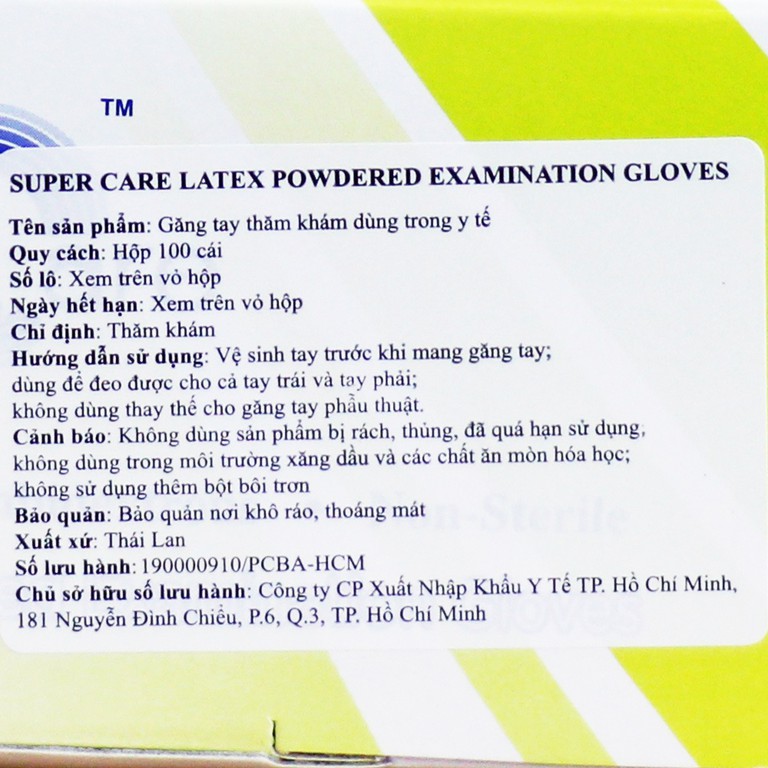 Găng tay thăm khám dùng trong y tế Super Care Latex Powdered Examination Gloves Size S (100 cái)