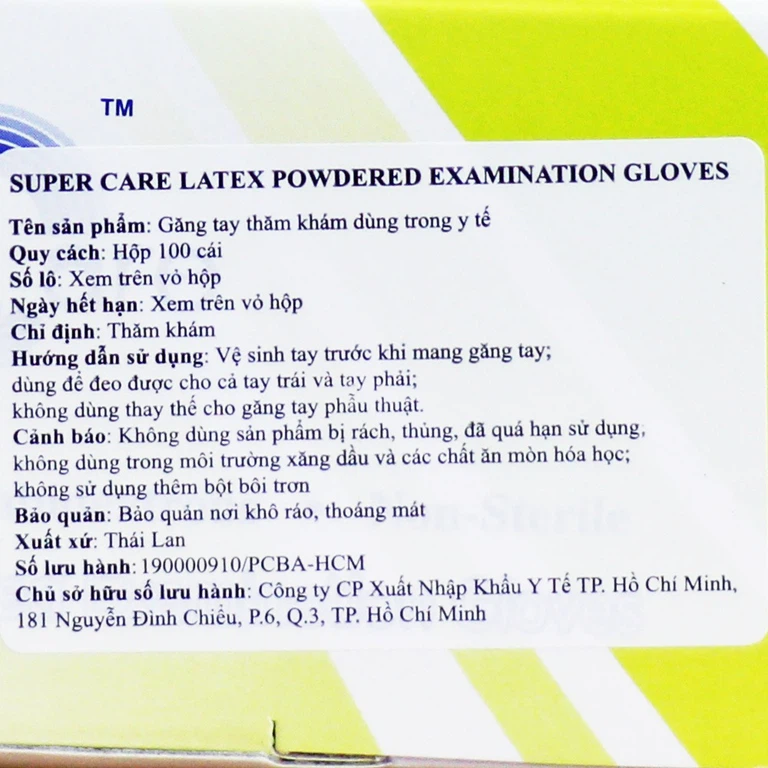 Găng tay thăm khám dùng trong y tế Super Care Latex Powdered Examination Gloves Size M (100 cái)