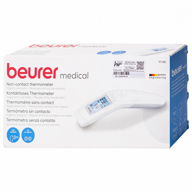 Nhiệt kế điện tử Beurer Medical FT90 đo nhiệt độ trán không tiếp xúc, đo nhiệt độ của đồ vật và phòng
