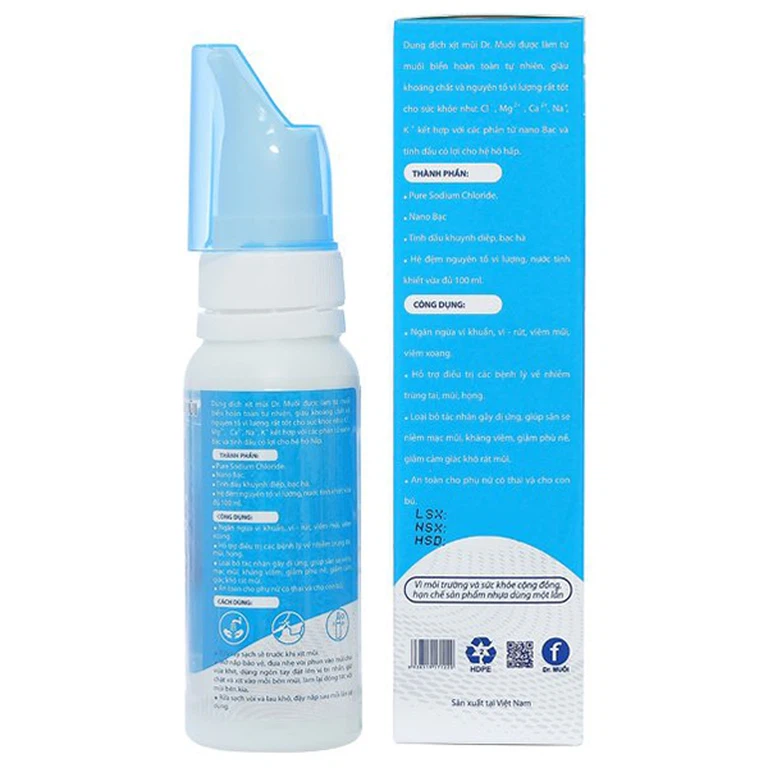 Dung dịch xịt mũi Dr.Muối ngăn ngừa vi khuẩn, vi rút, viêm mũi, viêm xoang (100ml)