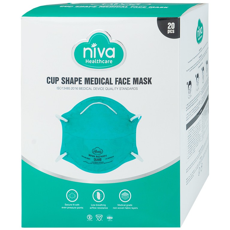 Khẩu trang y tế Niva Cup Ac95 Healthcare hỗ trợ ngăn khói, bụi, kháng khuẩn (20 cái)
