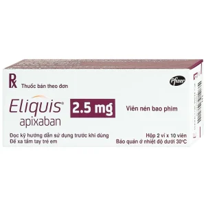 Thuốc Eliquis 2.5mg Pfizer phòng ngừa biến cố thuyên tắc huyết khối tĩnh mạch, đột quỵ (20 viên)