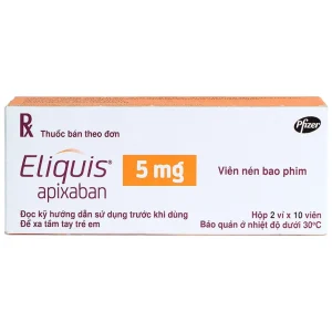 Thuốc Eliquis 5mg Pfizer phòng ngừa biến cố thuyên tắc huyết khối tĩnh mạch, đột quỵ (20 viên)