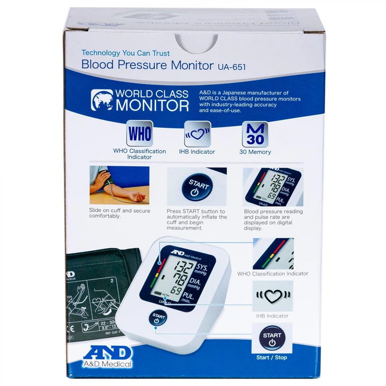 Máy đo huyết áp bắp tay tự động AND UA-651 hỗ trợ đo huyết áp và nhịp tim