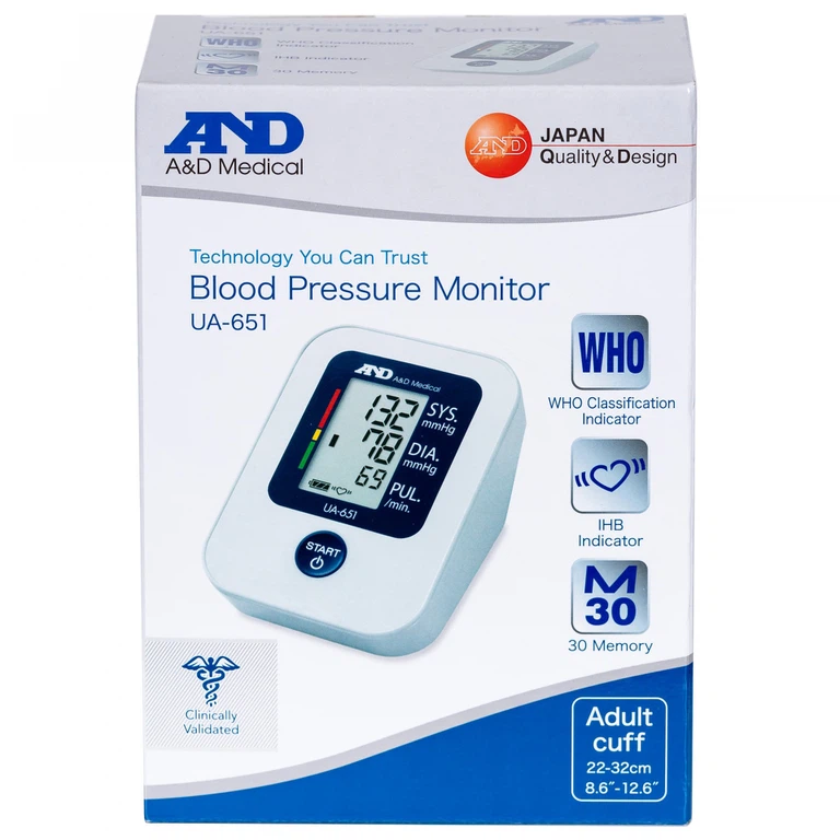 Máy đo huyết áp bắp tay tự động AND UA-651 hỗ trợ đo huyết áp và nhịp tim