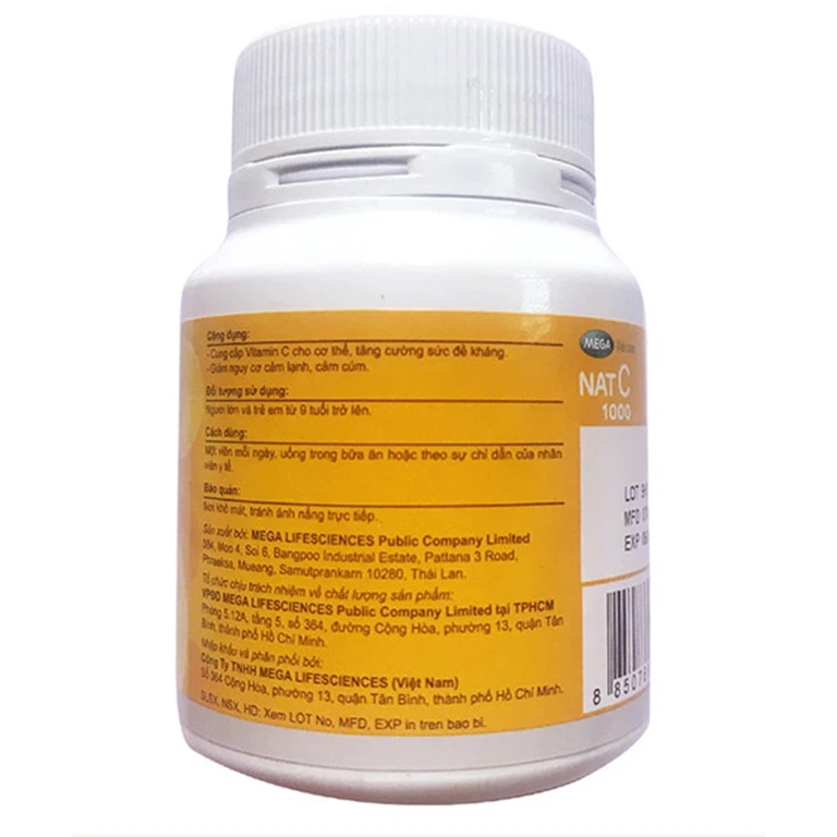 Viên uống Nat C 1000 cung cấp vitamin C cho cơ thể, tăng cường sức đề kháng (60 viên)