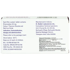 Thuốc Rivaxored 20mg Dr.Reddy's phòng ngừa thuyên tắc huyết khối tĩnh mạch (1 vỉ x 14 viên)