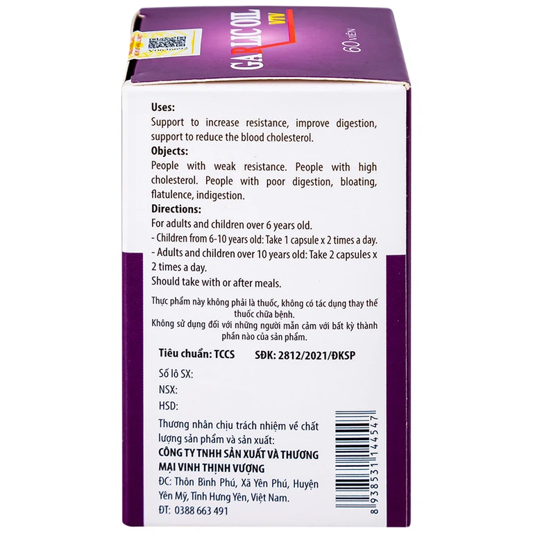 Viên dầu tỏi đen Garlics Oil VTV hỗ trợ tăng cường sức đề kháng (60 viên)