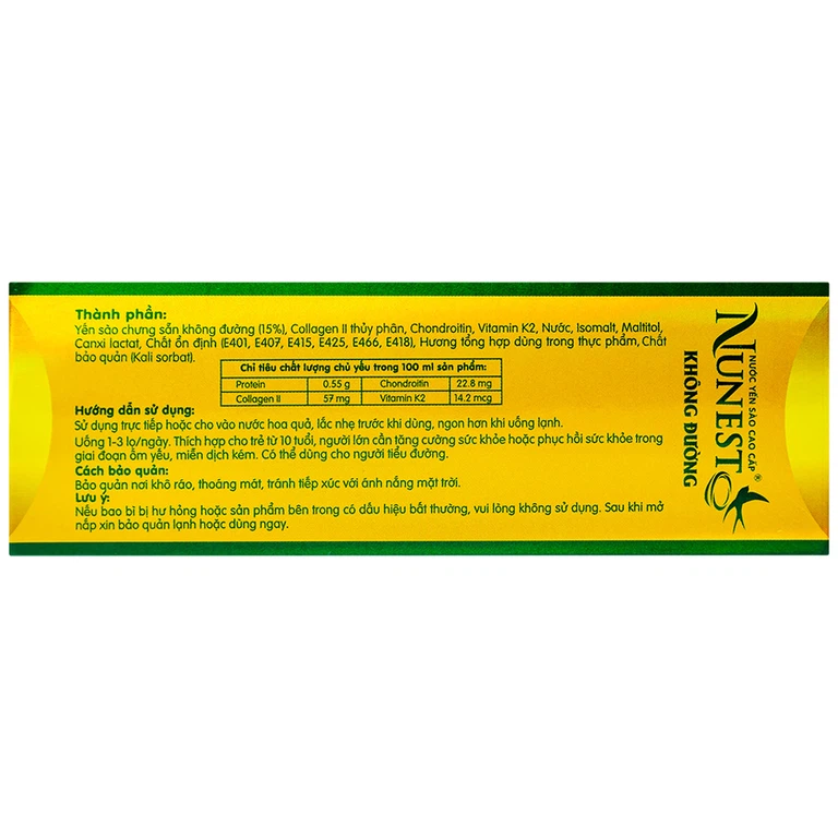 Nước Yến Sào cao cấp Nunest 15% không đường, giúp bồi bổ cơ thể, tăng cường sức khỏe (6 hũ x 70ml)