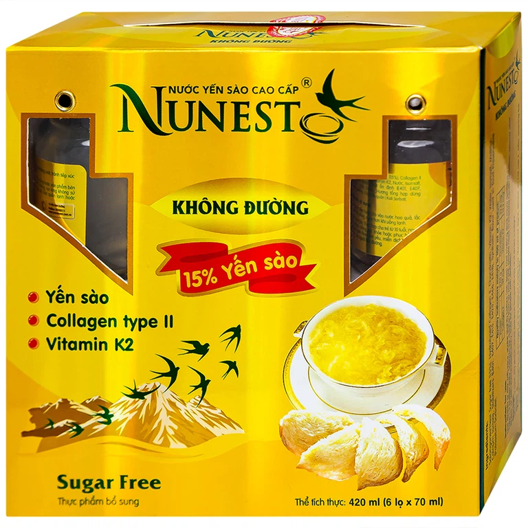 Nước Yến Sào cao cấp Nunest 15% không đường, giúp bồi bổ cơ thể, tăng cường sức khỏe (6 hũ x 70ml)