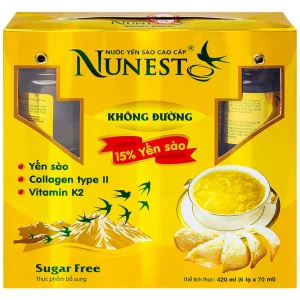 Nước Yến Sào cao cấp Nunest 15% không đường, giúp bồi bổ cơ thể, tăng cường sức khỏe (6 hũ x 70ml)