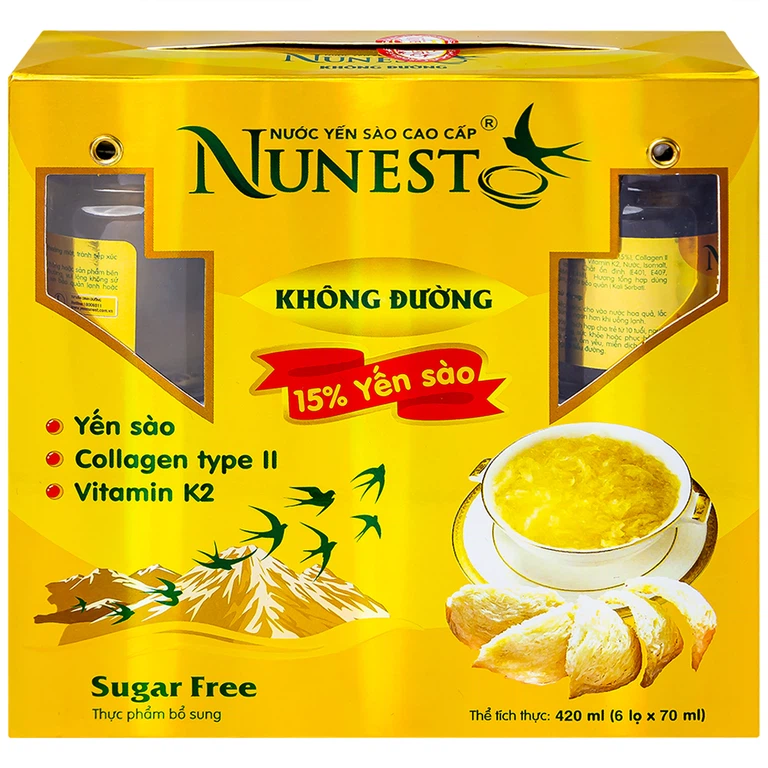 Nước Yến Sào cao cấp Nunest 15% không đường, giúp bồi bổ cơ thể, tăng cường sức khỏe (6 hũ x 70ml)