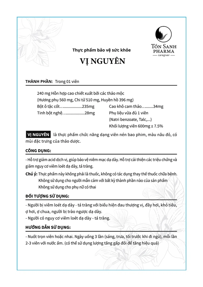 Viên uống Vị Nguyên hỗ trợ giảm acid dịch vị, bảo vệ niêm mạc dạ dày (90 viên)