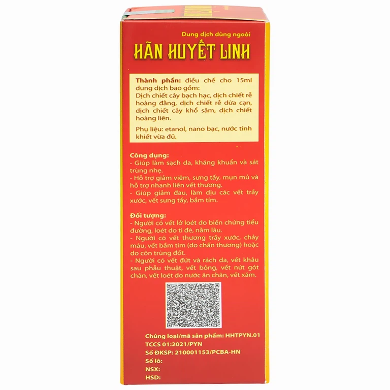 Dung dịch dùng ngoài Hãn Huyết Linh làm sạch da, kháng khuẩn và sát trùng nhẹ (15ml)