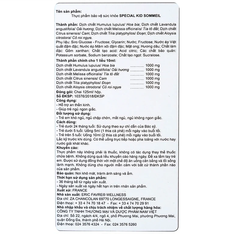 Siro Special Kid Sommeil hỗ trợ an thần kinh, giúp trẻ ngủ ngon giấc (125ml)