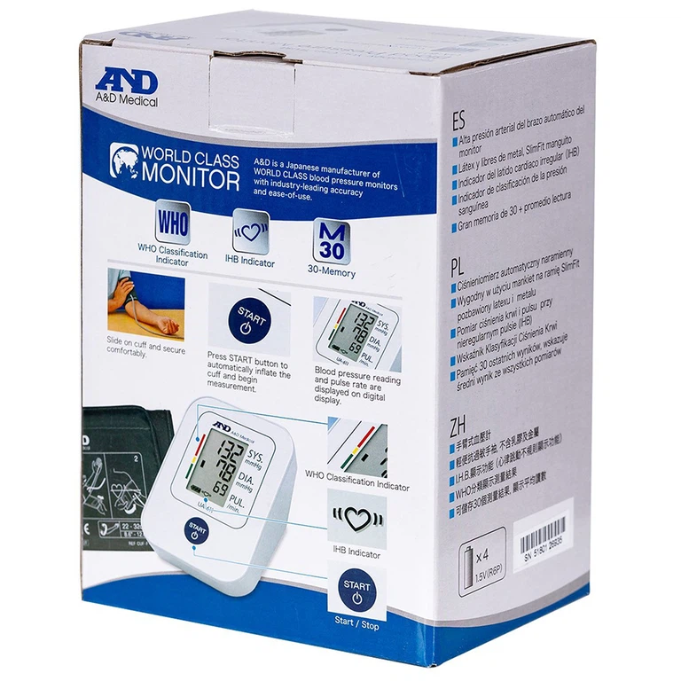 Máy đo huyết áp bắp tay tự động AND UA-611 hỗ trợ đo huyết áp và nhịp tim