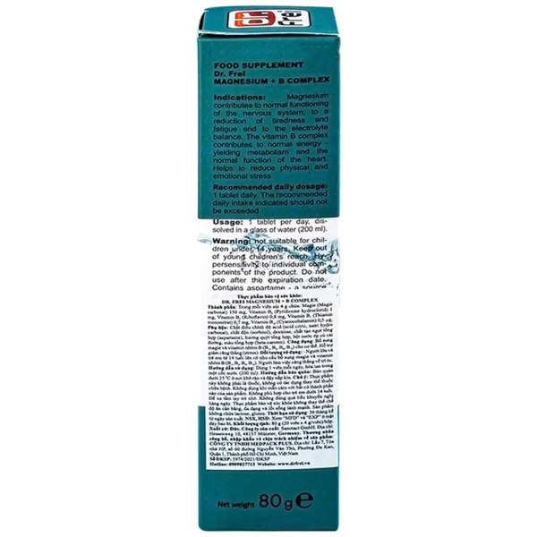 Viên sủi Magnesium + B Complex Dr. Frei hỗ trợ giảm căng thẳng (20 viên)
