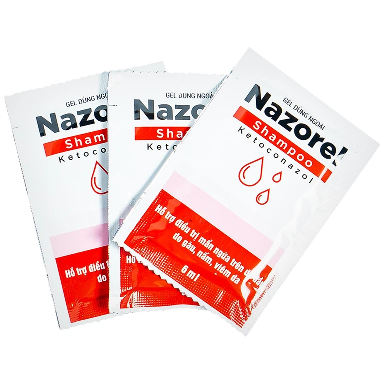 Gel dùng ngoài Nazorel Shampoo Ketoconazol hỗ trợ điều trị mẩn ngứa da đầu do gàu và nấm, viêm da (50 gói x 6ml)