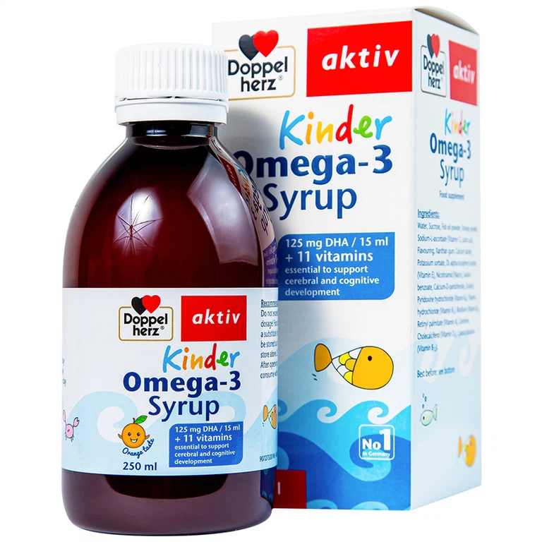 Siro Kinder Omega-3 Syrup Doppelherz Aktiv hỗ trợ phát triển não bộ (250ml)