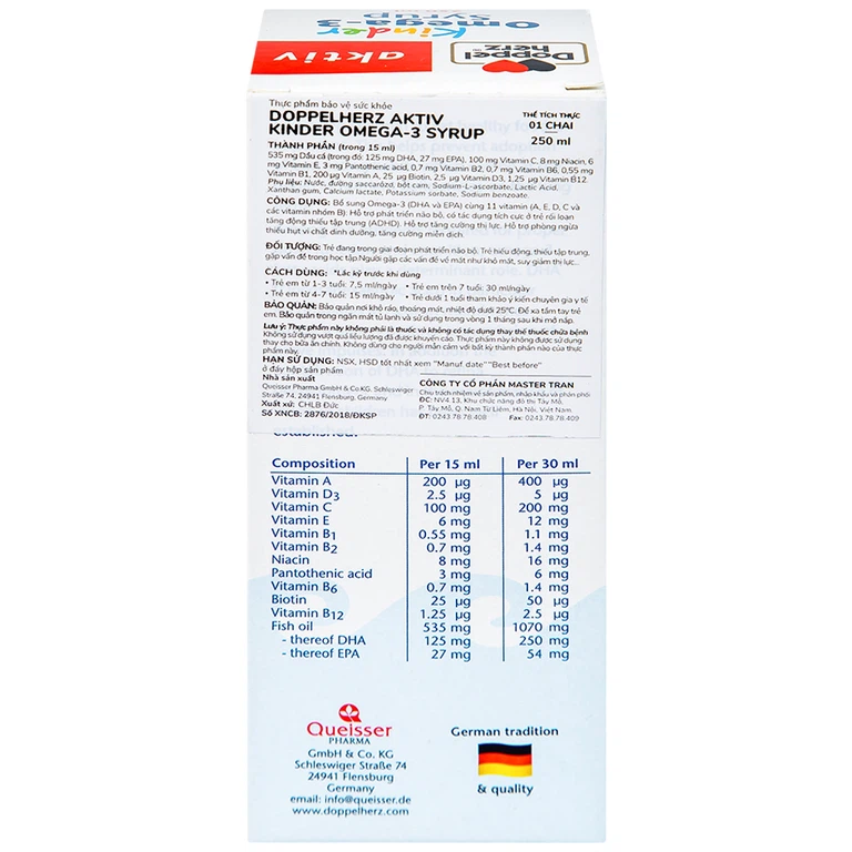 Siro Kinder Omega-3 Syrup Doppelherz Aktiv hỗ trợ phát triển não bộ (250ml)