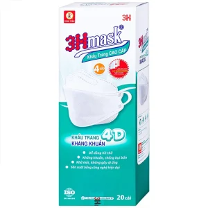 Khẩu trang y tế cao cấp 3Hmask 4D Vĩnh Tiến màu trắng hỗ trợ ngăn khói, bụi, kháng khuẩn (20 cái)