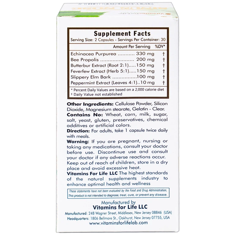 Viên uống Sinus Nose Vitamins For Life hỗ trợ tăng cường sức khỏe đường hô hấp (60 viên)