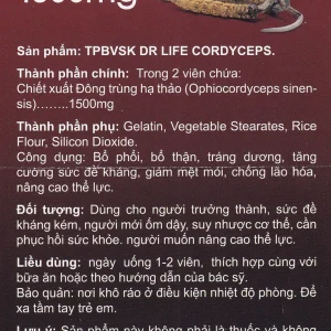 Viên uống Đông Trùng Hạ Thảo Dr Life Natural Herb Cordyceps 1500mg tăng cường sức đề kháng (60 viên)