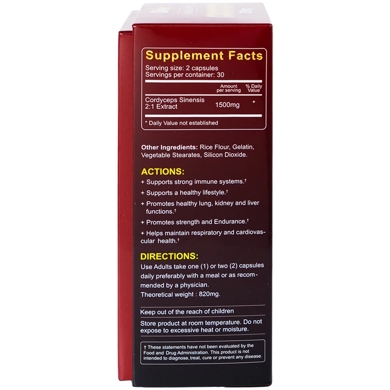 Viên uống Đông Trùng Hạ Thảo Dr Life Natural Herb Cordyceps 1500mg tăng cường sức đề kháng (60 viên)