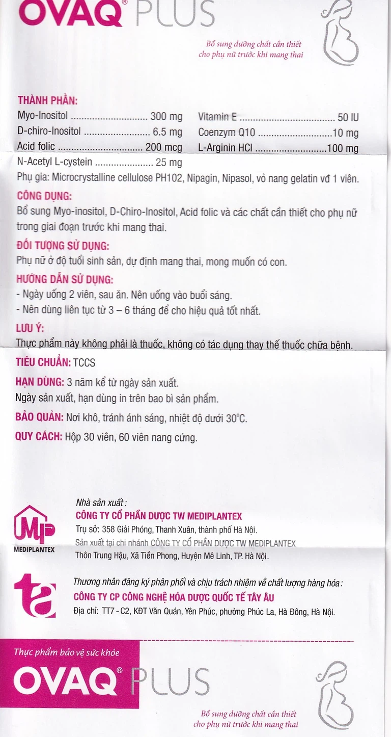 Viên uống OVAQ Plus TW Mediplantex bổ sung dinh dưỡng cho phụ nữ trước khi mang thai (30 Viên)
