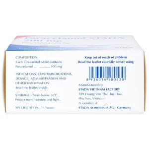 Viên nén Paracetamol Stada 500mg điều trị các cơn đau đầu, đau thần kinh, đau răng (10 vỉ x 10 viên)