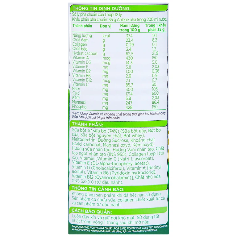 Sữa Anlene Gold 3X hương vani hỗ trợ cơ khỏe, xương chắc, khớp linh hoạt (400g)