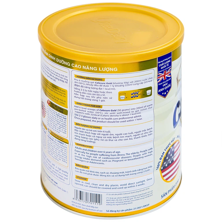 Sữa bột CaloSure gold Vitadairy ít đường, tăng cường sức khỏe tim mạch, hồi phục sức khỏe (900g)