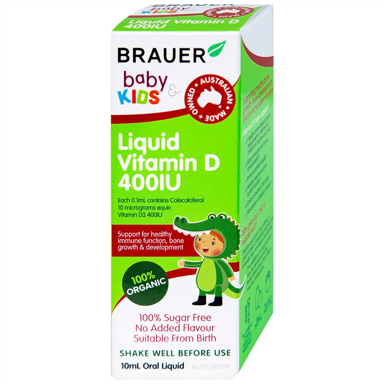 Siro Brauer Baby Kids Liquid Vitamin D 400IU bổ sung vitamin D3, tăng cường hấp thụ canxi (10ml)