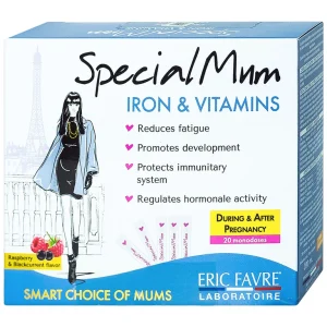 Dung dịch uống Special Mum Iron & Vitamins Eric Favre bổ sung sắt và vitamin (20 gói)