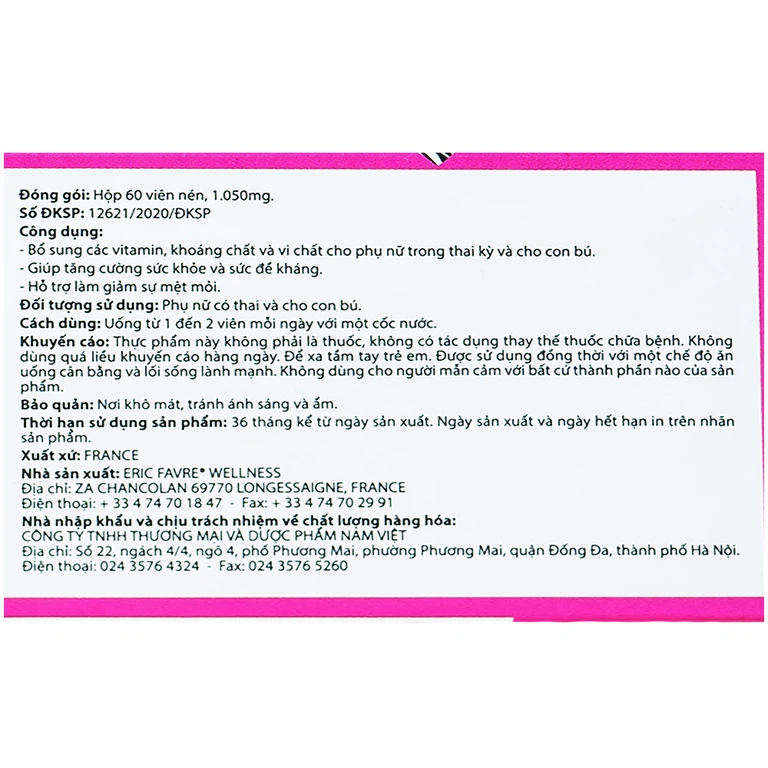 Viên uống Special Mum Grossesse Eric Favre bổ sung các vitamin, khoáng chất (4 vỉ x 15 viên)