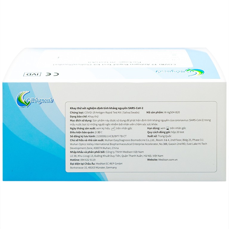 Bộ kit test nước bọt Covid-19 Antigen Rapid độ nhạy lên đến 96%, độ đặc hiệu 99% (20 kit)