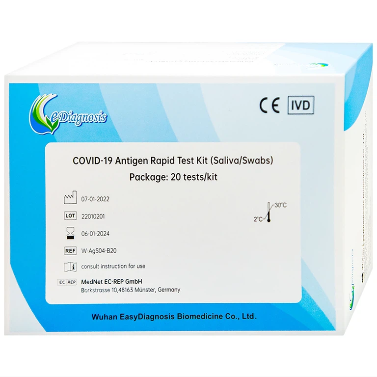 Bộ kit test nước bọt Covid-19 Antigen Rapid độ nhạy lên đến 96%, độ đặc hiệu 99% (20 kit)