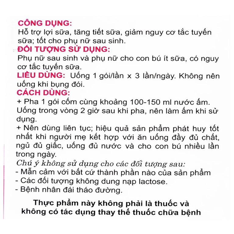 Cốm lợi sữa TT.Galac Traphaco hỗ trợ lợi sữa, tăng tiết sữa, giảm nguy cơ tắc tuyến sữa (20 gói x 3g)