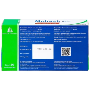 Thuốc Molravir 400 Boston điều trị Covid-19 nhẹ đến trung bình (2 vỉ x 10 viên)